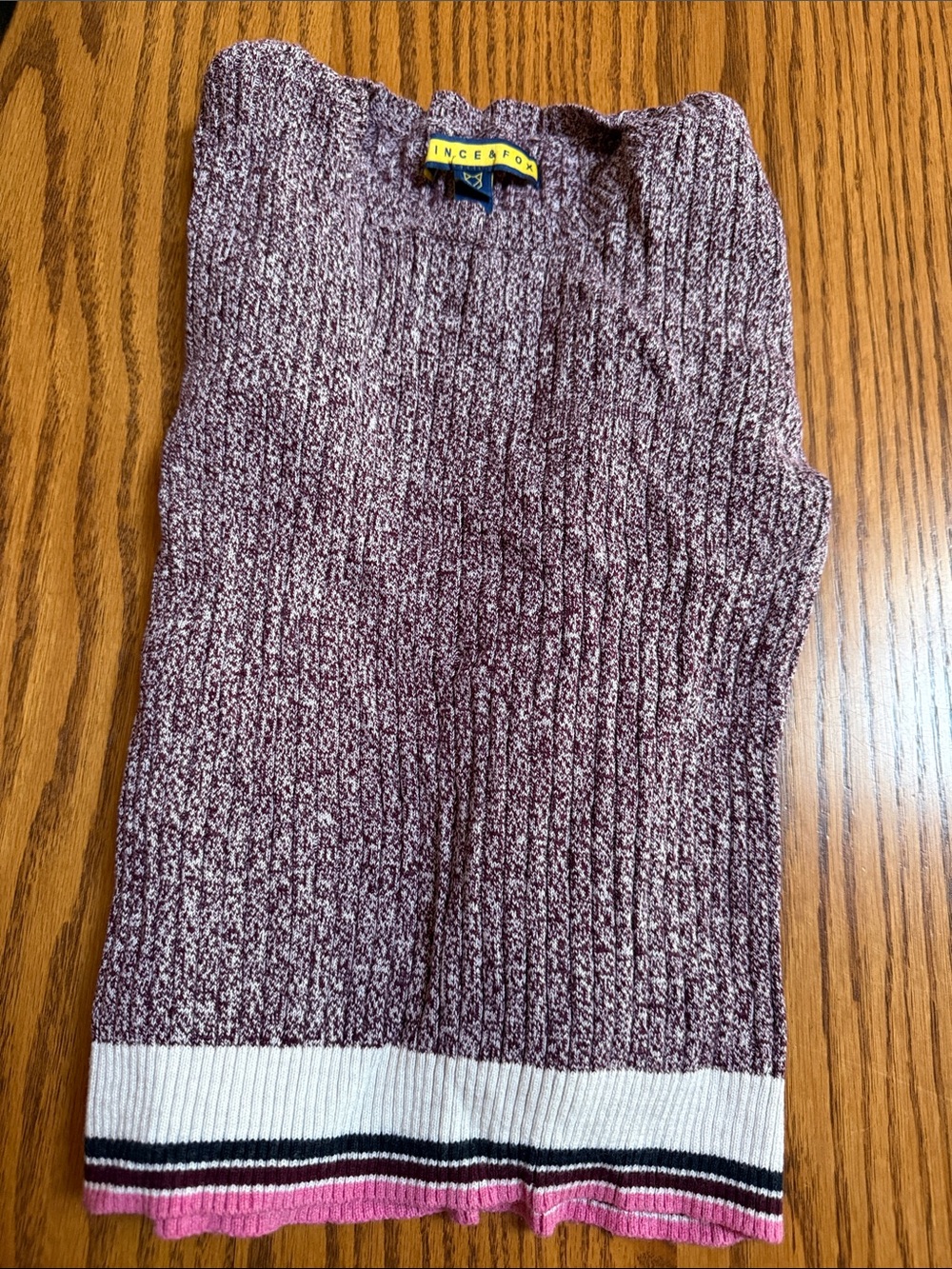 Prince & Fox Marled Plum Ribbed Sleeveless Sweater Tank with Contrast Hem